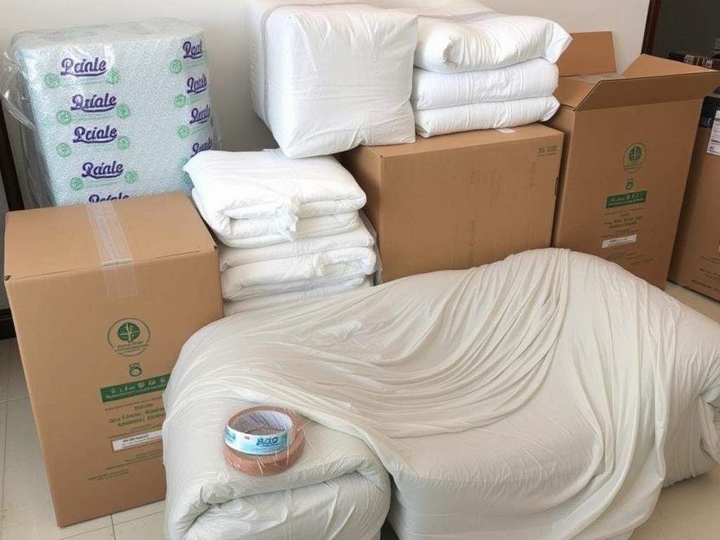 مواد تغليف متنوعة تستخدم في نقل عفش سلوى مع أثاث مغلف بعناية