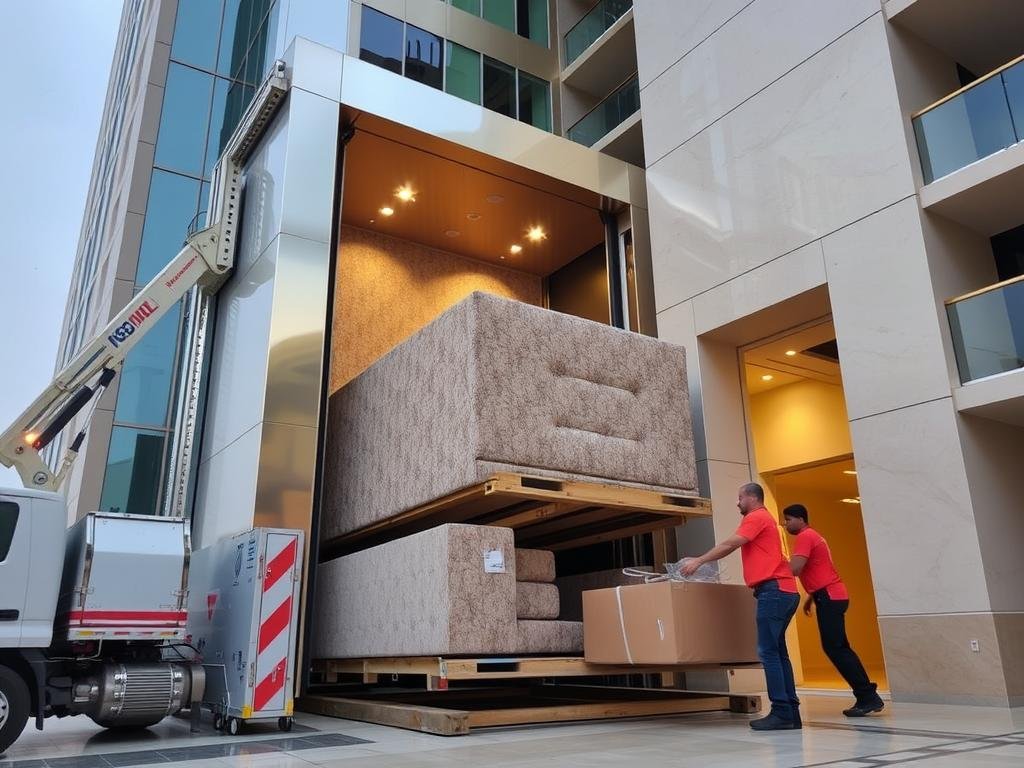 نقل الأثاث باستخدام الرافعات والأوناش في الطوابق العليا