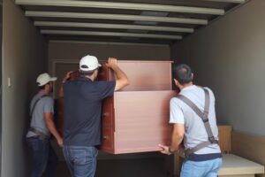 عمال ذوي خبرة في نقل العفش يتعاملون مع قطع أثاث معقدة في اليرموك