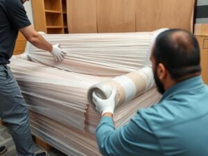 عملية تغليف الأثاث باستخدام مواد عالية الجودة في نقل عفش اليرموك