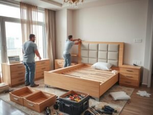 فريق نقل عفش الشامية يقوم بتركيب الأثاث في المنزل الجديد