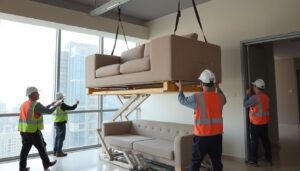 فريق نقل عفش اليرموك يستخدم الروافع المتطورة لنقل الأثاث الثقيل