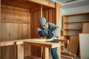 نجار محترف يقوم بفك وتركيب أثاث خلال عملية نقل عفش الشويخ