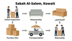 مراحل نقل العفش في صباح السالم من المعاينة إلى التسليم